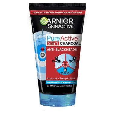 GARNIER FACE WASH PURE ACTIVE 3IN1 CHARCOAL TUBE 100ML  